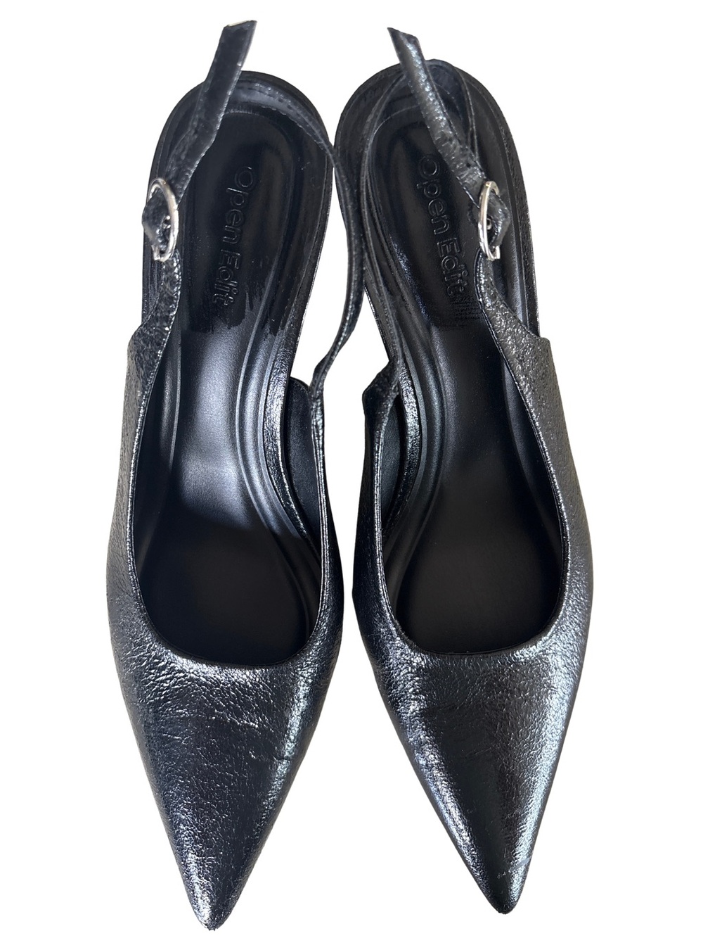 Open Edit Black metallic pointed toe sling back heels size 8 - Picture 6 of 10